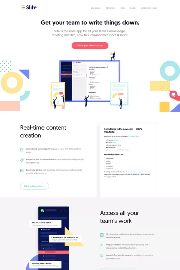 Slite: The note app for teams - Landing design inspiration