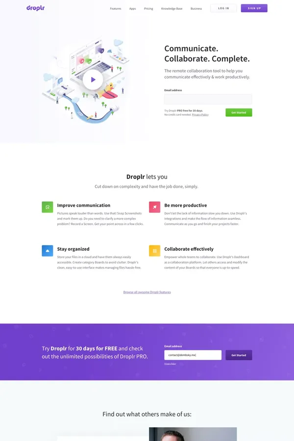 Droplr™ – Capture + explain your ideas. Sign up for FREE - Landing design inspiration