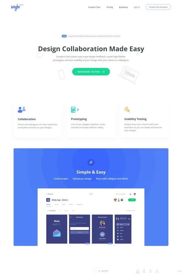 Evrybo - Free Collaboration and Prototyping tool for Designers - Landing design inspiration