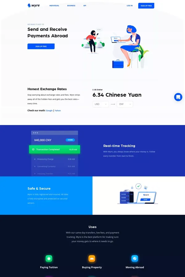 Send money abroad fast, easy, and cheap | Wyre - Landing design inspiration