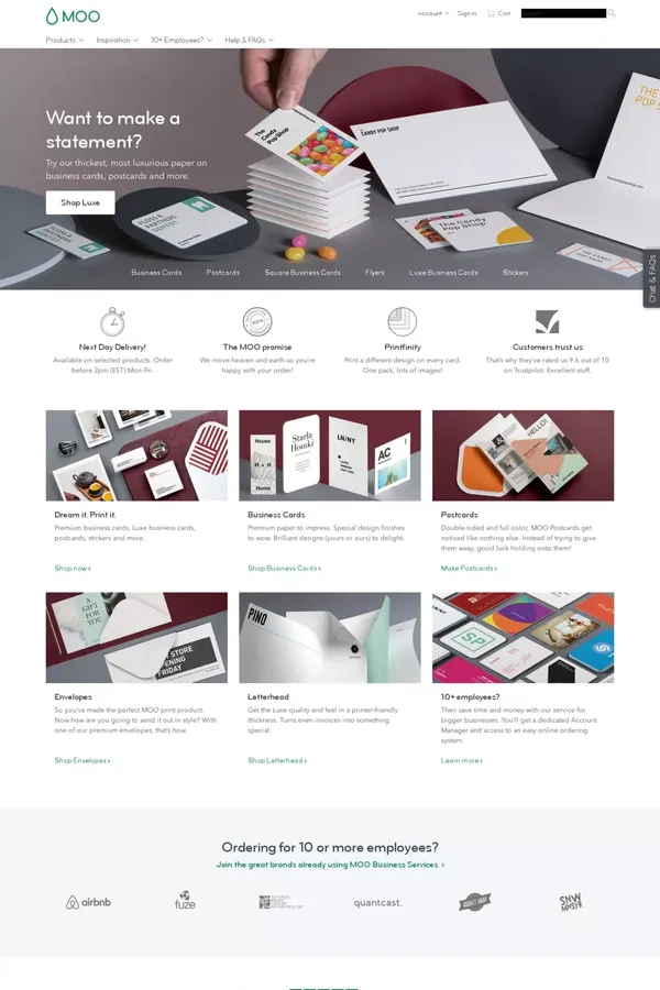 MOO | Custom Online Business Printing & Design - Ecommerce design inspiration