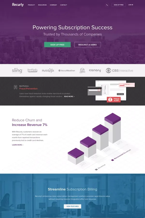 Powering Subscription Success | Recurly - Landing design inspiration