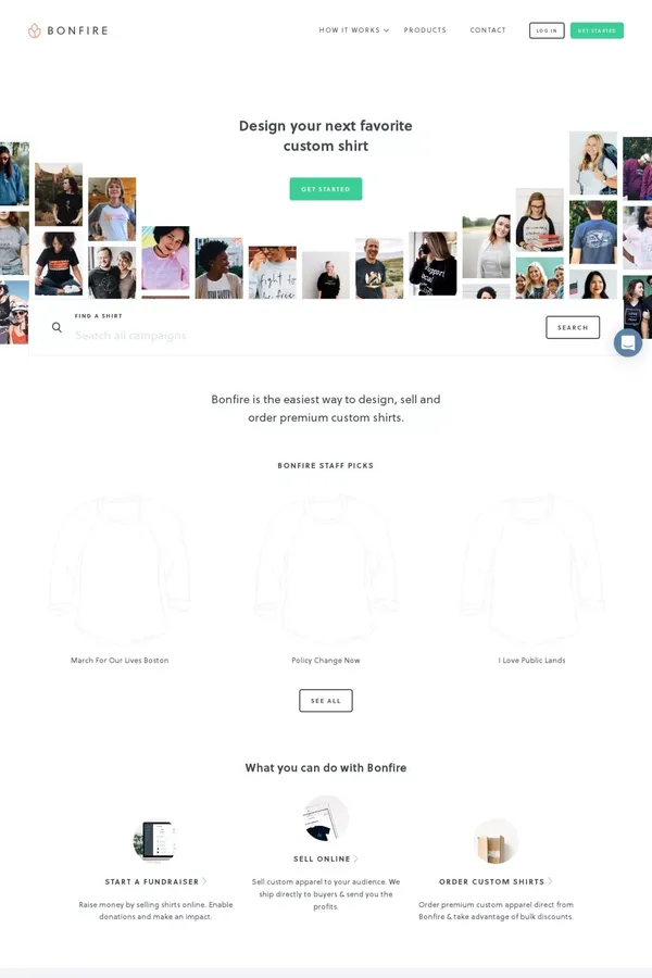 Bonfire - Design & Sell Custom Shirts Online - Landing design inspiration