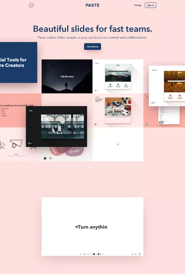 Paste by FiftyThree | Beautiful Slides for Fast Teams - Landing design inspiration