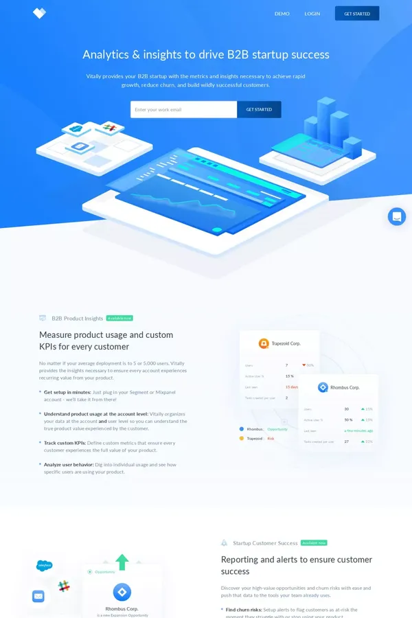 Analytics & insights to drive B2B startup success - Vitally - Landing design inspiration