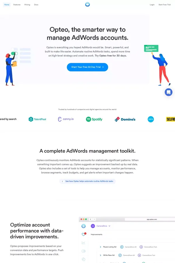 Opteo AdWords Tool - Automate Your AdWords Day To Day - Landing design inspiration