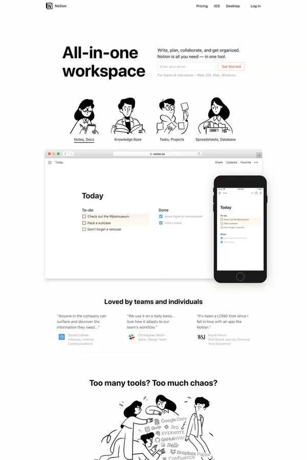 Notion – The all-in-one workspace for your notes, tasks, wikis, and databases. - Landing design inspiration