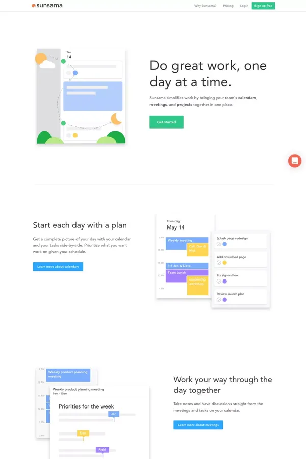 Sunsama | The calendar for teams - Landing design inspiration