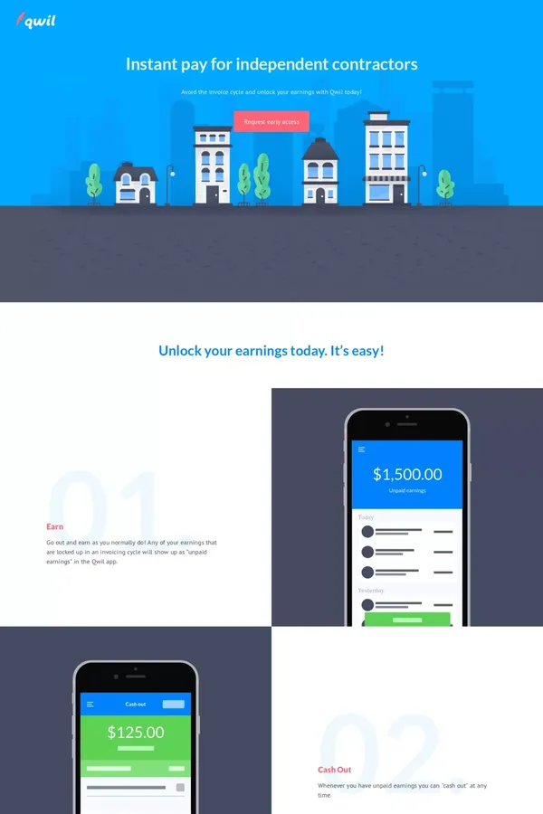 Qwil - Instant pay for independent contractors - Landing design inspiration