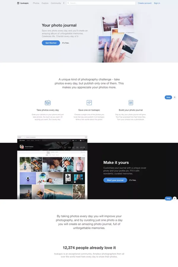 Create your photo journal for free | tookapic - Landing design inspiration