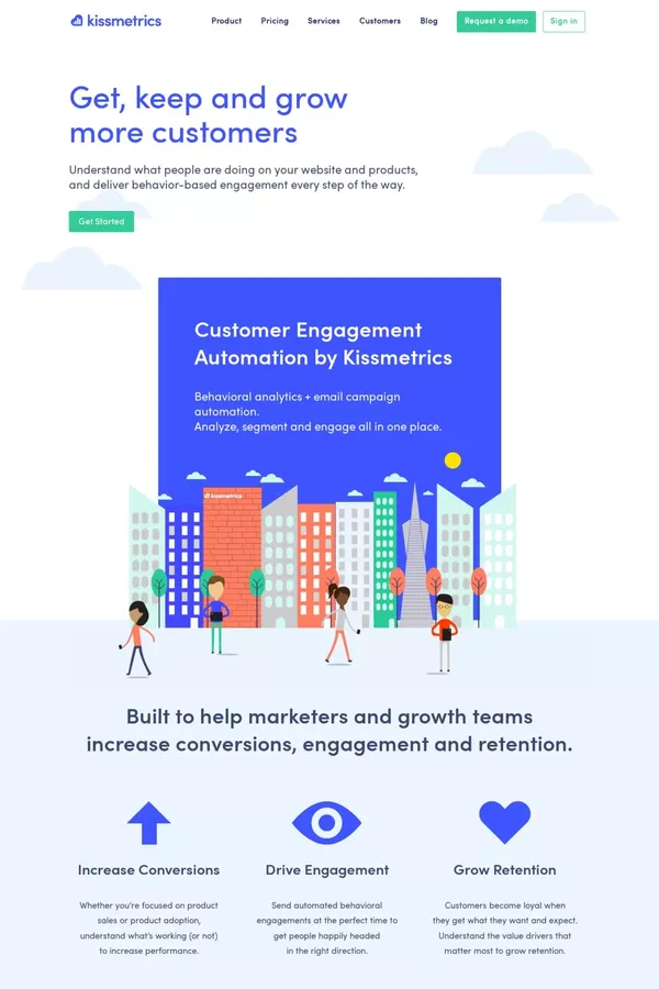 Kissmetrics | Behavioral Customer Engagement Automation - Landing design inspiration