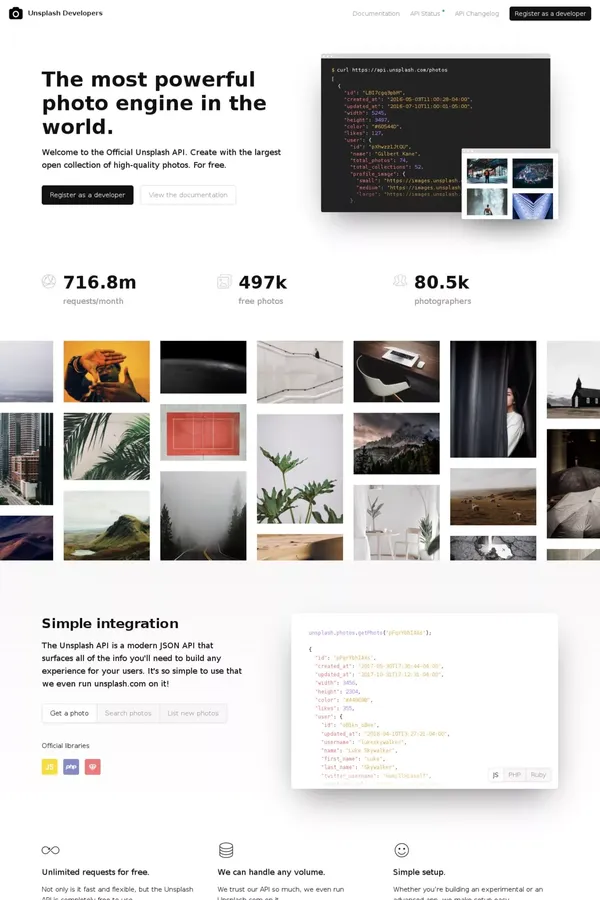 Unsplash API | Free HD Photo API - Landing design inspiration