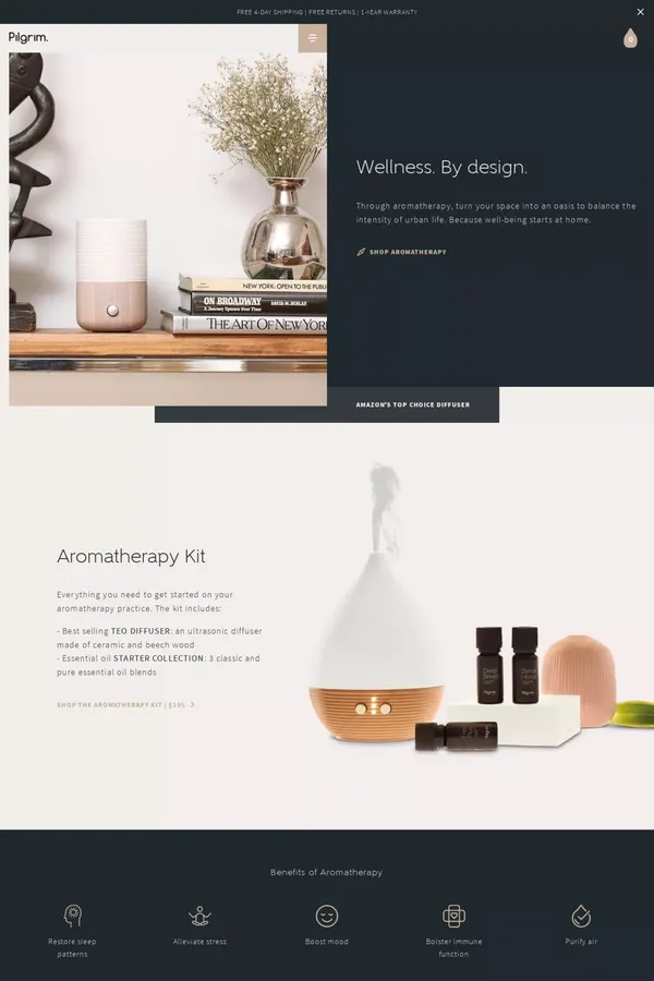 Pilgrim Collection | Aromatherapy Diffusers + Essential Oils - Landing design inspiration
