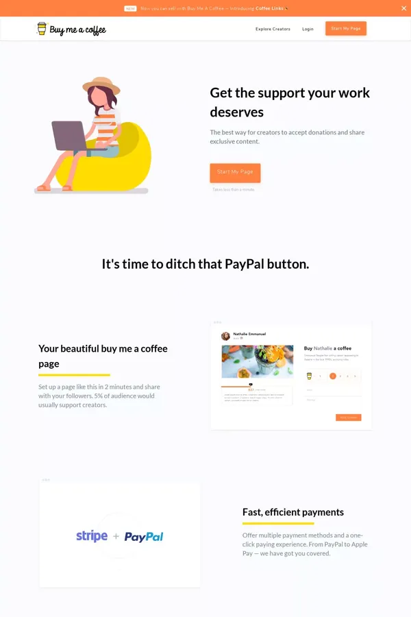 Buy Me A Coffee — Free, Fast and Friendly Way to Receive Donations - Landing design inspiration