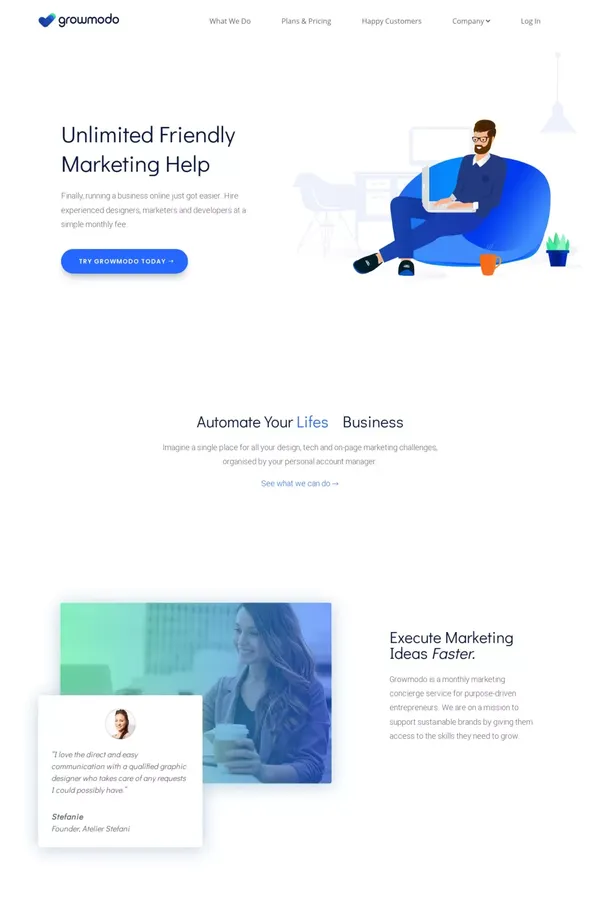 Growmodo | Unlimited Design, Tech and On-Page Marketing Help - Landing design inspiration