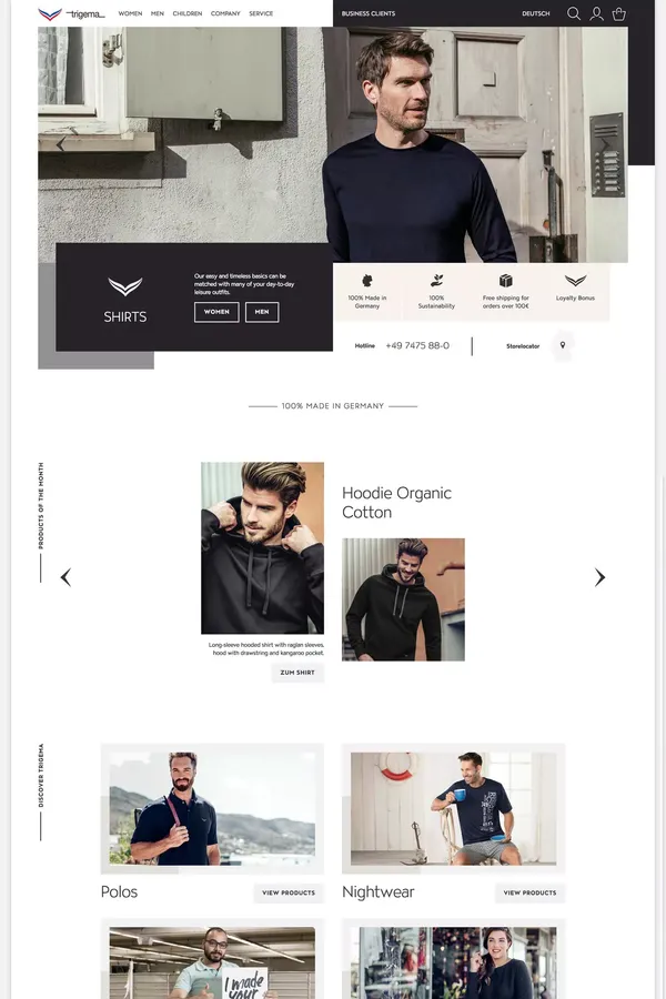TRIGEMA Sport- & Freizeitkleidung 100 % Made in Germany - Ecommerce design inspiration