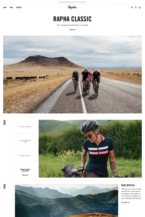 Homepage | Rapha - Ecommerce design inspiration