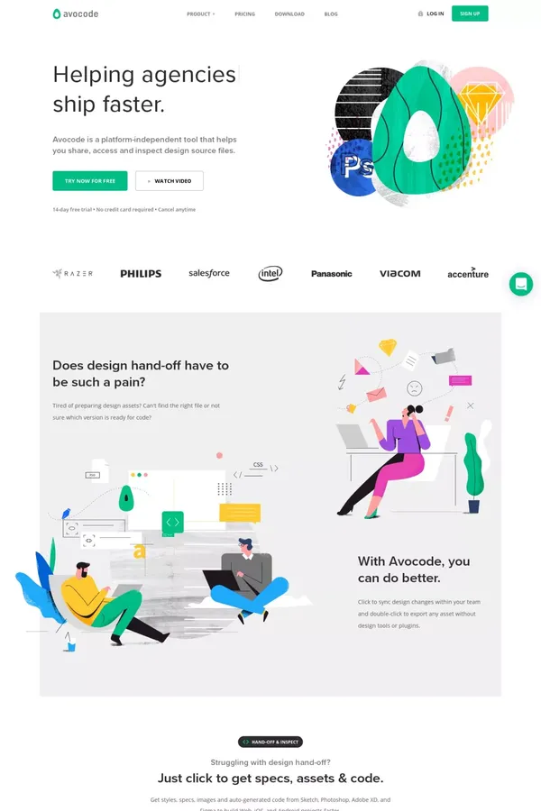 Hand-off and Inspect Sketch, PSD, XD, & Figma designs | Avocode - Landing design inspiration