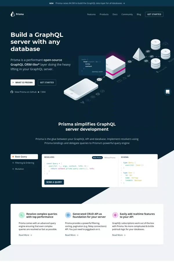 Prisma | Open-Source GraphQL ORM for GraphQL Servers - Landing design inspiration