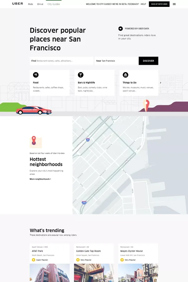 Explore Restaurants and Things to Do near San Francisco | Uber Local - Landing design inspiration