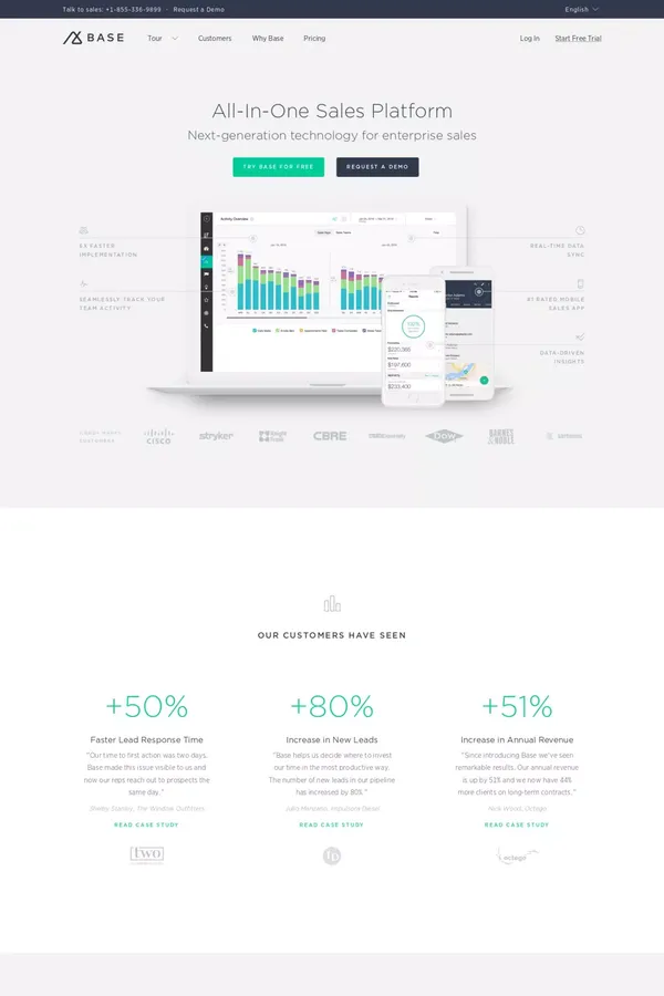Intelligent CRM Software for Sales | Base CRM - Landing design inspiration