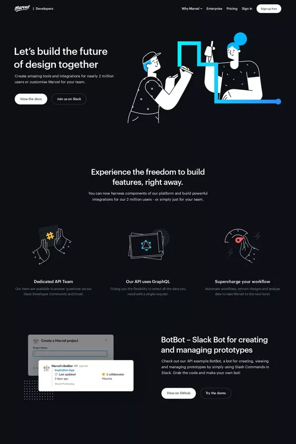Developer API | Marvel - Landing design inspiration