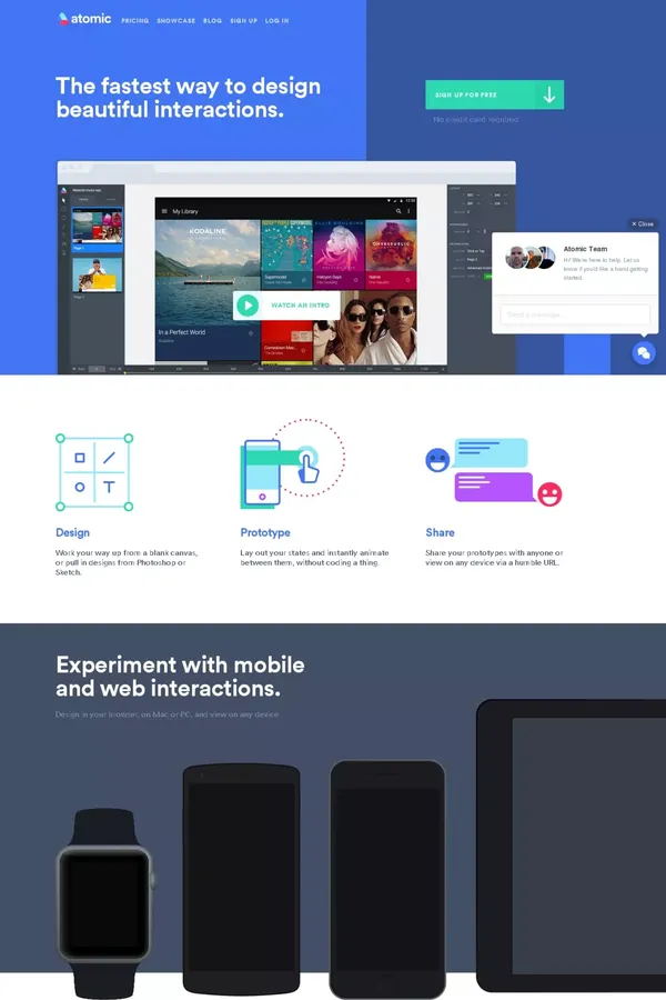 Atomic: Interface design software for professionals - Landing design inspiration