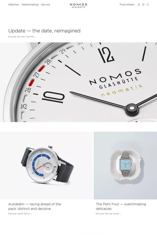 NOMOS Glashütte—the finest mechanical watches - Ecommerce design inspiration