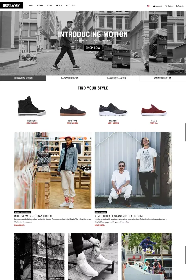SUPRA Footwear | Skytop, Society, Vaider - SUPRA Footwear - Ecommerce design inspiration