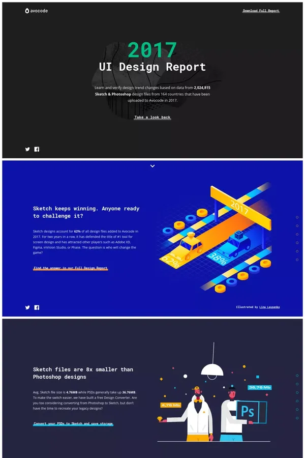 Avocode 2017 UI Design Report - Free E-book - Landing design inspiration