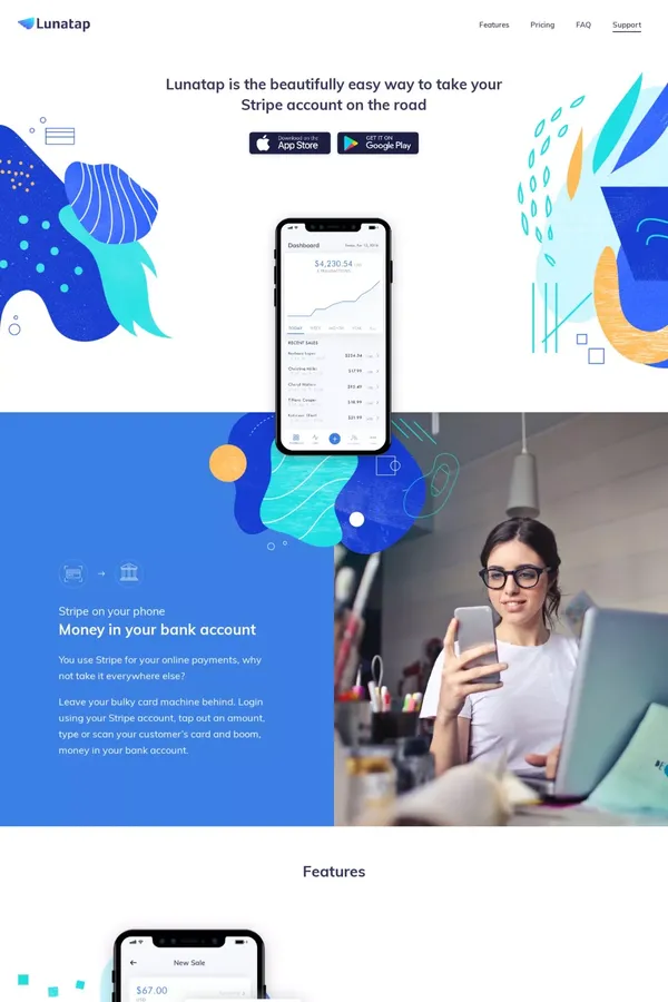 Lunatap - Landing design inspiration