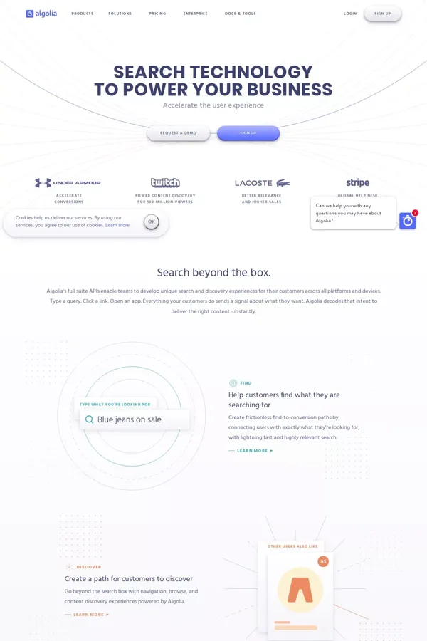 Algolia | The Most Reliable Platform for Building Search - Landing design inspiration
