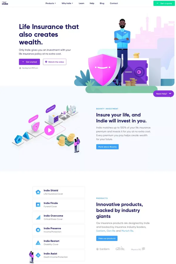 Don't just insure your life. Create wealth with Indie Insurance - Landing design inspiration