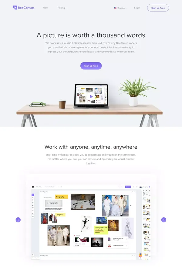 Visual workspace for creative teamwork | BeeCanvas - Landing design inspiration