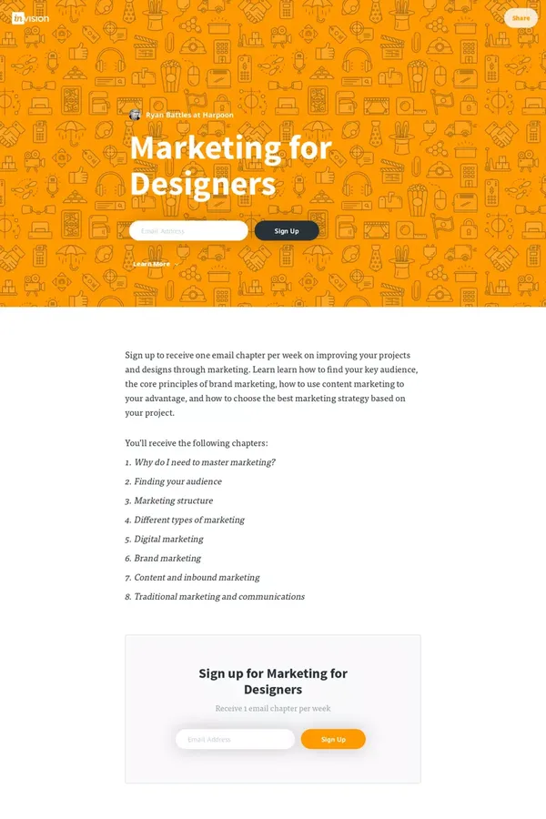 Free e-course—marketing for designers - Landing design inspiration
