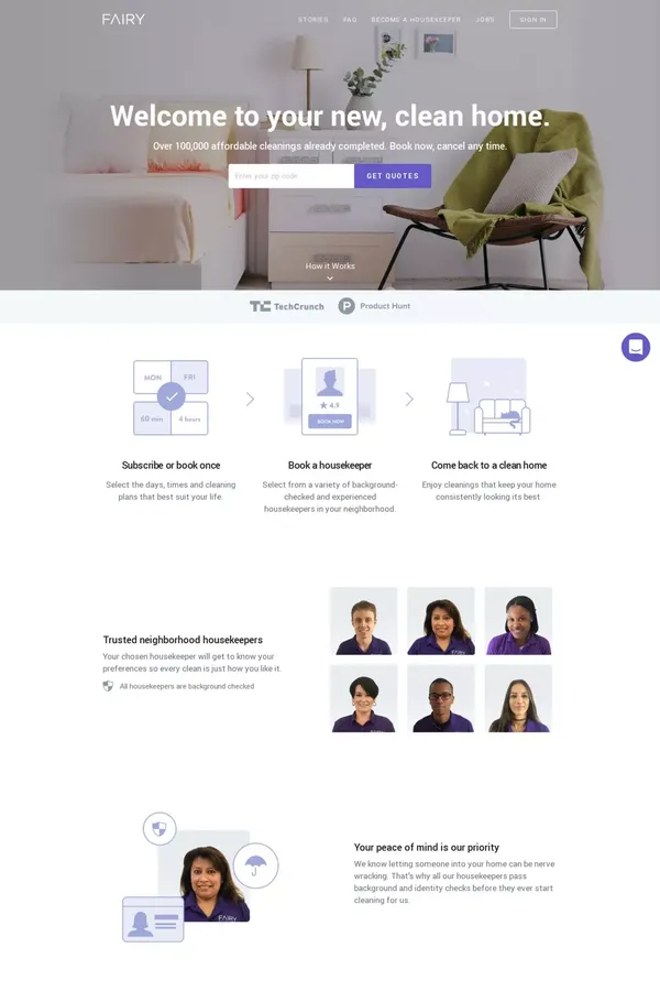 Fairy – Welcome to your new, clean home. - Landing design inspiration