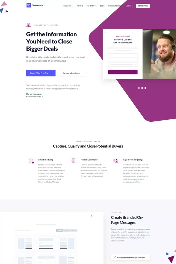Connect with Visitors | Sleeknote | Start a 7-Day Free Trial - Landing design inspiration