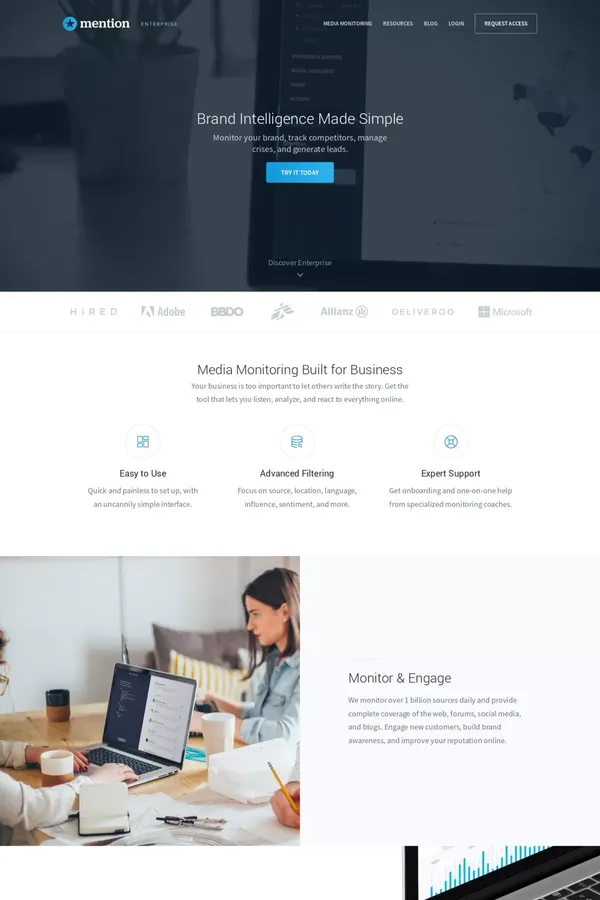 Mention Enterprise | Media Monitoring made Simple - Landing design inspiration