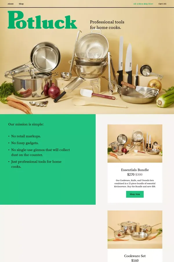 Potluck | Professional Tools for Home Cooks - Ecommerce design inspiration