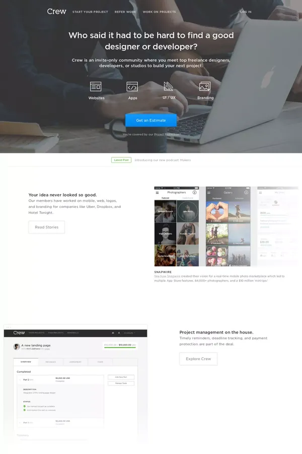 Crew | Handpicked Freelance Web Design & Web Developers - Landing design inspiration