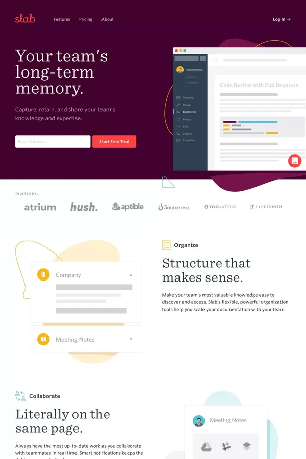 Slab - Your Team's Long Term Memory - Landing design inspiration