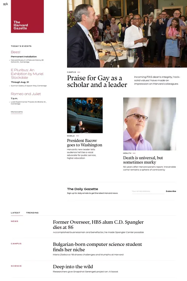 Harvard Gazette – Official news from Harvard University covering innovation in teaching, learning, and research - Blog design inspiration