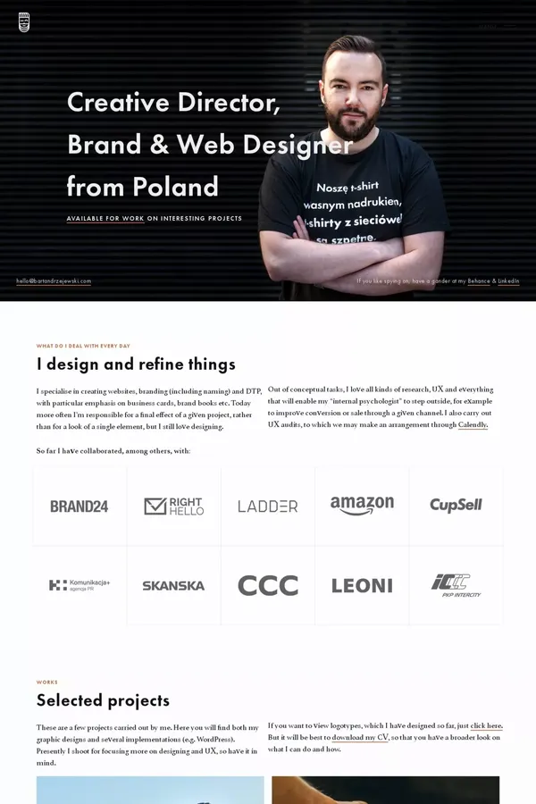 Bart Andrzejewski – Creative Director, Brand & Web Designer – Résumé, Portfolio etc. - website design inspiration