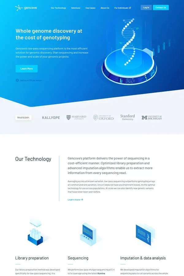 Gencove low-pass sequencing platform - Landing design inspiration