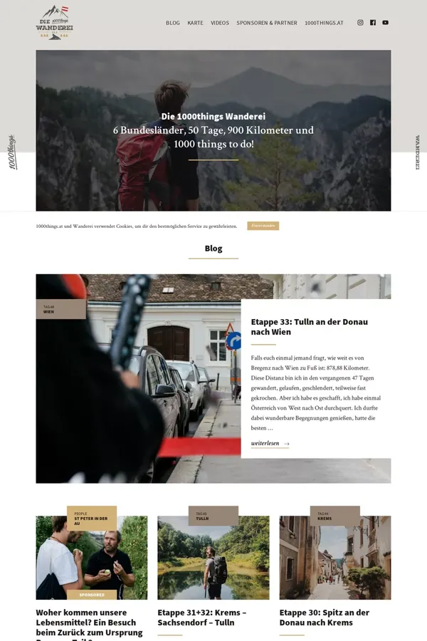1000things Wanderei - 900 Kilometer zu Fuß von Bregenz nach Wien - Blog design inspiration