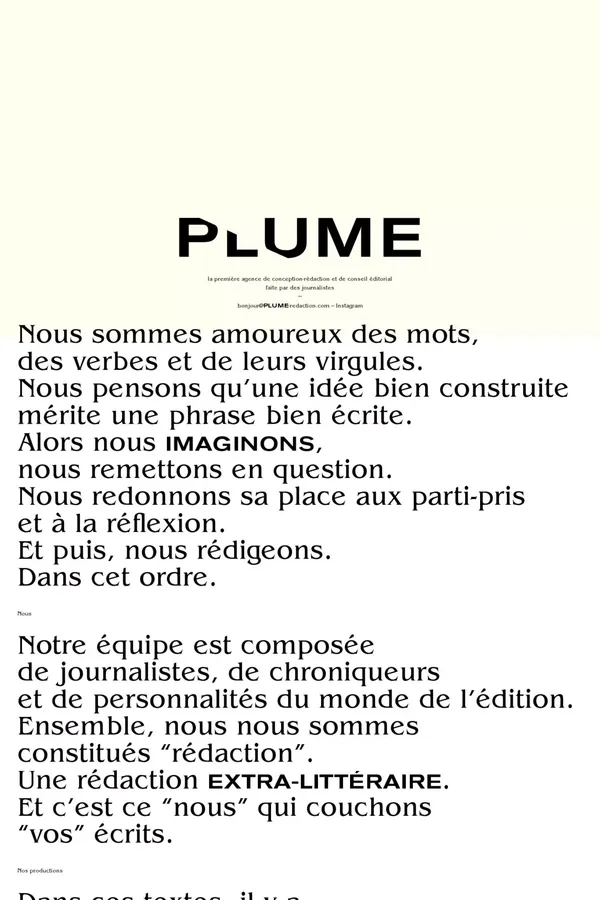 PLUME - Agence de conception-rédaction et de conseil éditorial - Portfolio design inspiration