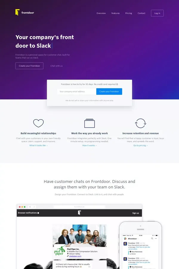 Frontdoor: Customer chat, built for teams on Slack - Landing design inspiration