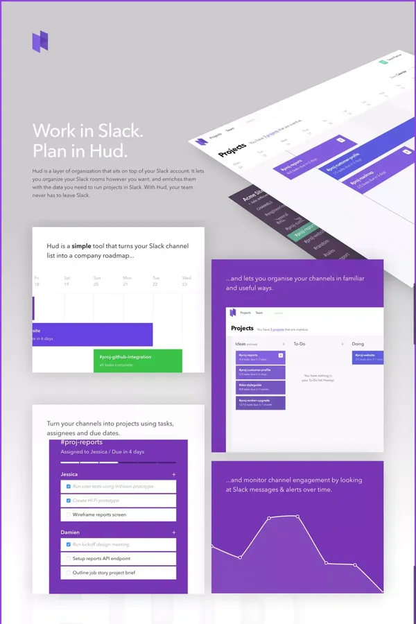 Hud - Project Management for Slack - Landing design inspiration