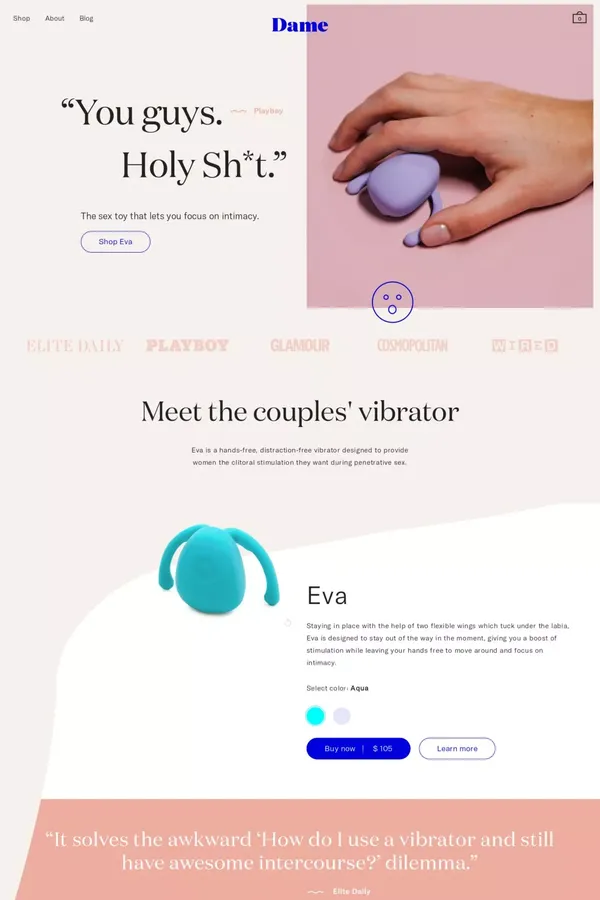 Eva, Non-Intrusive Clitoral Vibrator - Landing design inspiration