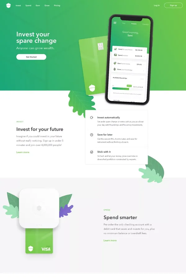 Acorns - Invest, Earn, Grow, Spend, Later | Acorns - Landing design inspiration
